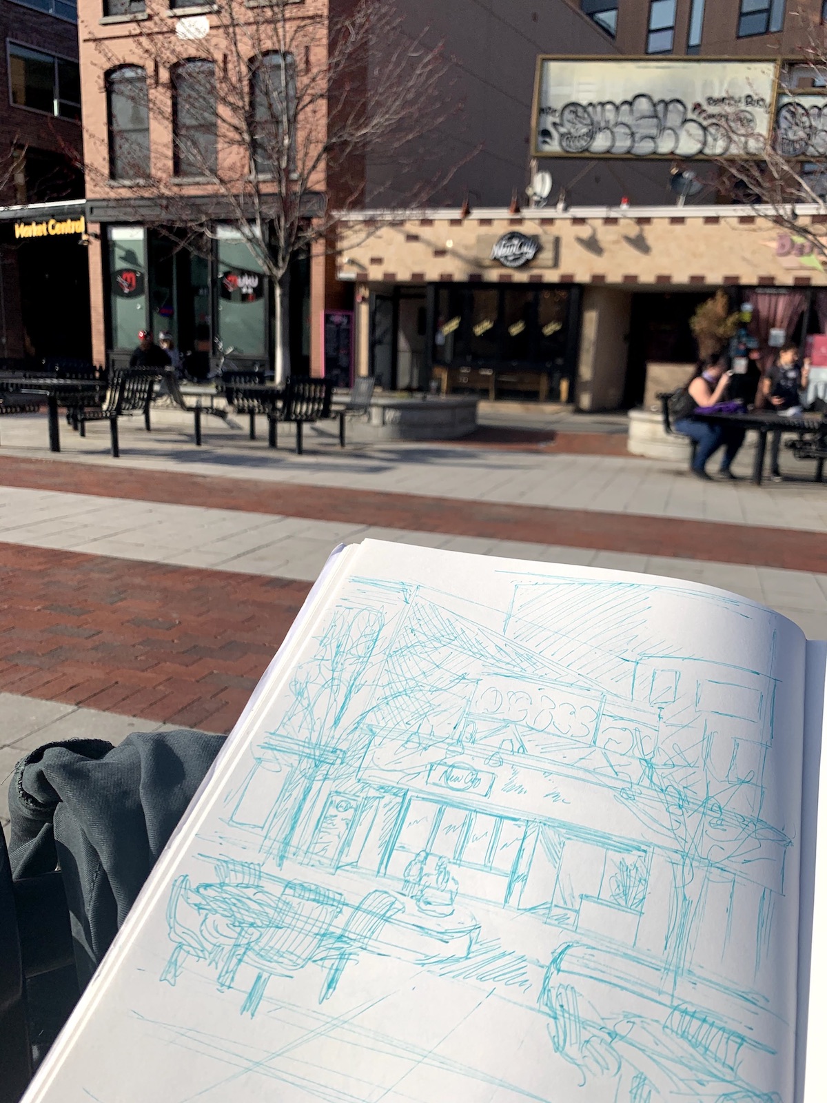 A pen sketch of Lafayette Square and the ice cream place I've become too familiar with.